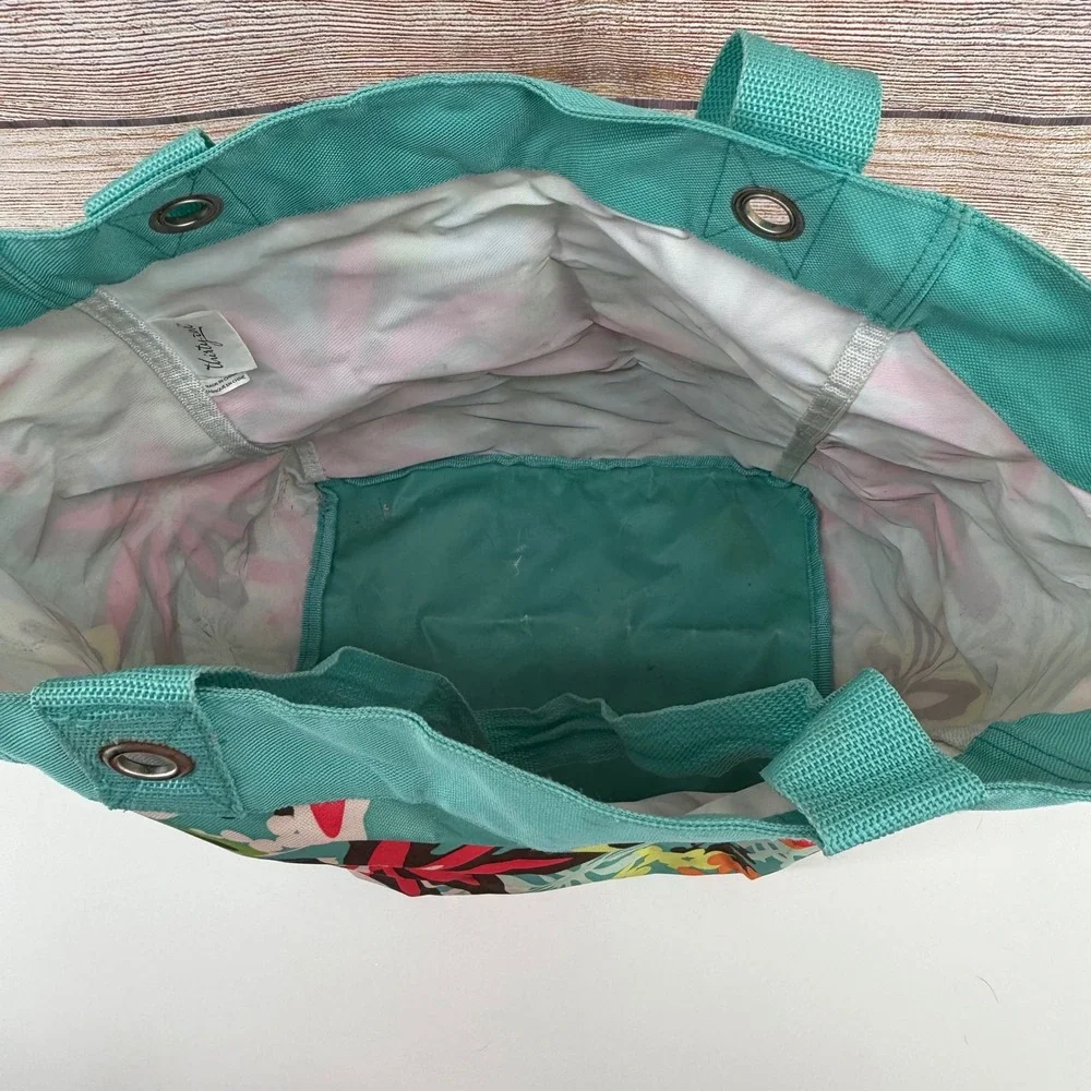Thirty-One Retro Metro Tote Bag Floral Teal Pink Canvas Shoulder Bag Pockets
